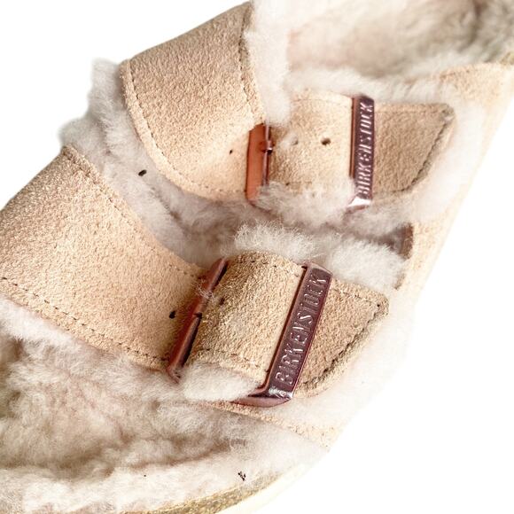 Birkenstock Arizona Shearling Fur Cozy Sandal Blush Rose Pink 7 - Picture 5 of 9